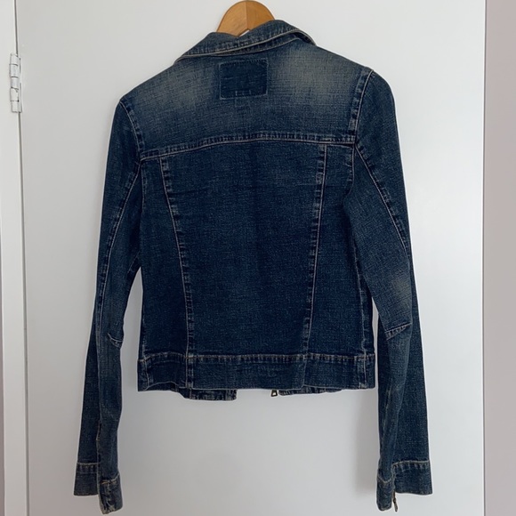 GUESS Vintage Small Jean jacket zipper front sleeve Blue 90s retro denim coat - Picture 6 of 13